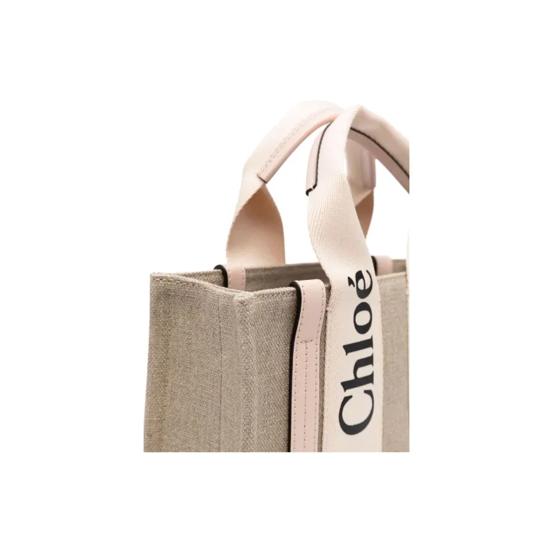 Chloe Woody Webbing Tote Bag, Shopping Bag, Shoulder Bag, Handbag Women's Cement Powder-3