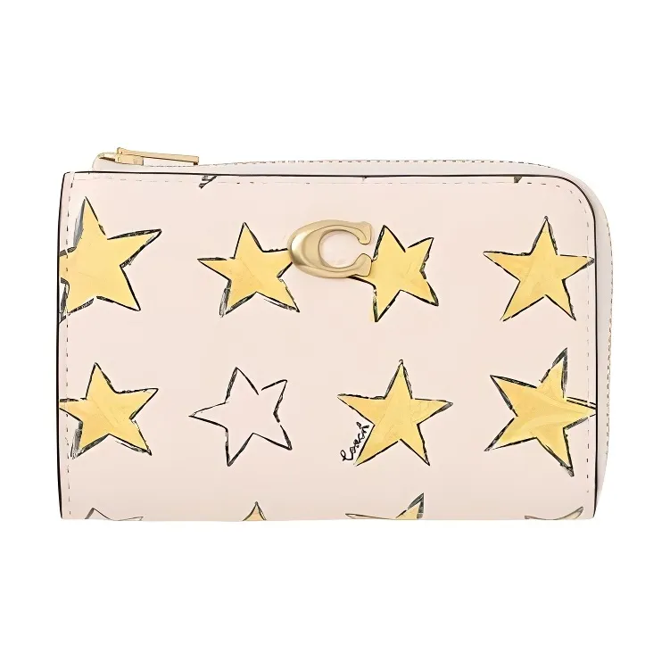COACH EssentialL Zip Leather Card Holder Mini Women's Yellow & White-1