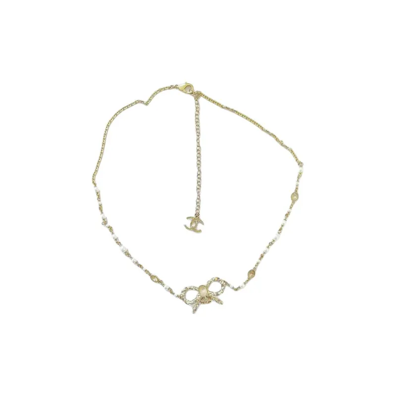 CHANEL Metal Rhinestone Necklaces Women's Silver-0