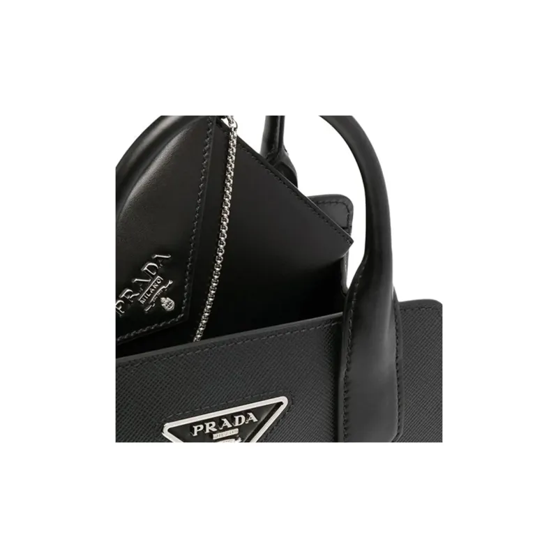 PRADA Saffiano Leather Handbag Medium Size Unisex Black-2