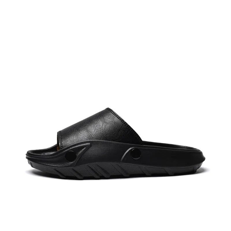 Colorful Creations Leather Patchwork Quiet, Slip Resistant, Quick Dry Slide Slippers Men's-1