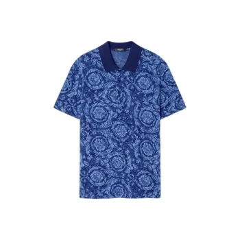VERSACE Barocco SS25 Polo Shirt Men's Blue