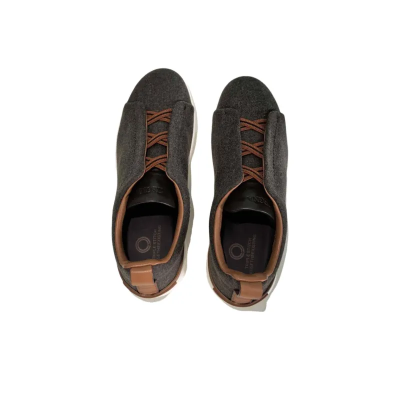Zegna Triple Stitch Abrasion Resistant Low Top Skateboard Shoes Men's Gray Brown-4