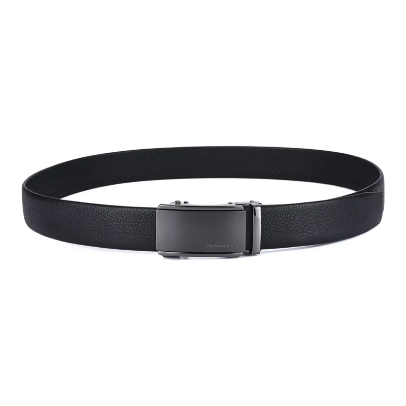 BOSSSUNWEN Top Grain Cow Leather Automatic Buckle Men's Black Width  3.5cm-2