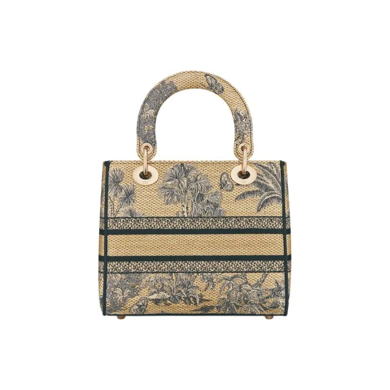 DIOR Lady D Lite Cotton Handbag Medium Size Women's Beige-2