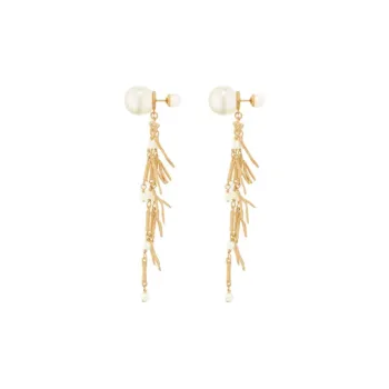 DIOR Resin, Pearl, Metal Earrings Unisex Gold