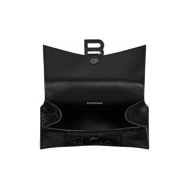 Balenciaga Hourglass Cow Leather One Shoulder Handbag Crossbody Bag Women's Black-3