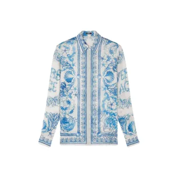 VERSACE Barocco UNDERWATER Shirt Women's Blue White