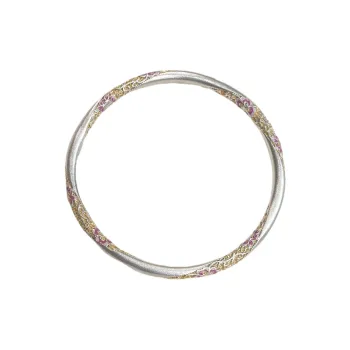YINI Enamel And Resin Heavy Work Bangle For Women's 999 Fine Silver .9 Gold Tracing Solid Closed End Women's