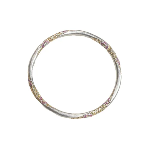 YINI Enamel And Resin Heavy Work Bangle For Women's 999 Fine Silver .9 Gold Tracing Solid Closed End Women's
