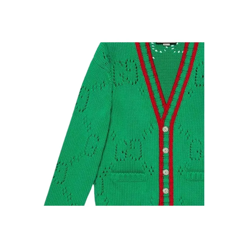 GUCCI SS22 Men V-neck Knitted Cardigan Green-2