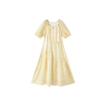 XIANGYING Short Sleeved Dress Women's Yellow