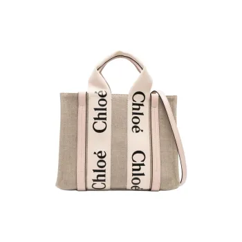 Chloe Woody Webbing Tote Bag, Shopping Bag, Shoulder Bag, Handbag Women's Cement Powder