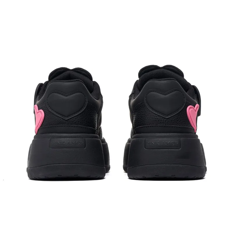 PINK AMOR Height Increasing Low Top Skateboard Shoes Women's Black Angel-4