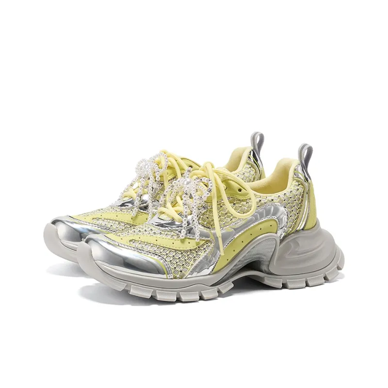GG CC Breathable Mesh Casual Height Increasing Low Top Platform Chunky Sneakers Women's-7