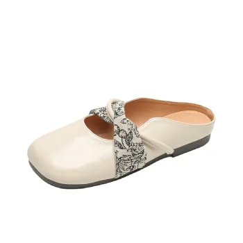 MADALLO Rubber Sole Leather Patchwork Odor Resistant Abrasion Resistant Slip Resistant Closed Toe Slippers Women's