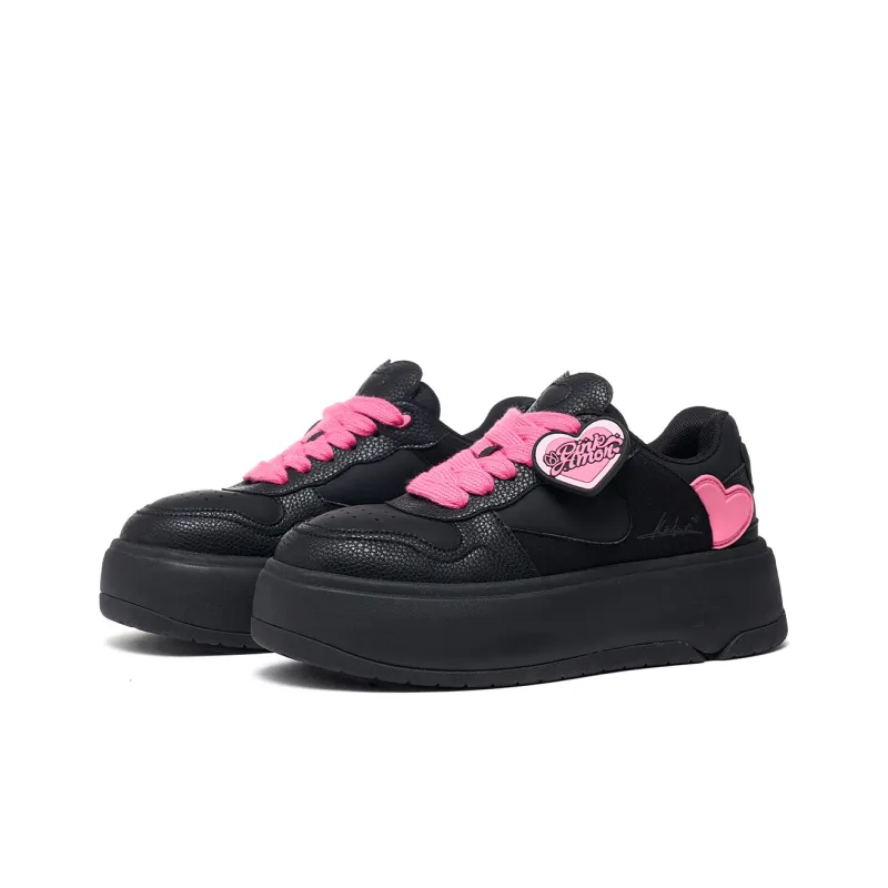 PINK AMOR Height Increasing Low Top Skateboard Shoes Women's Black Angel-2