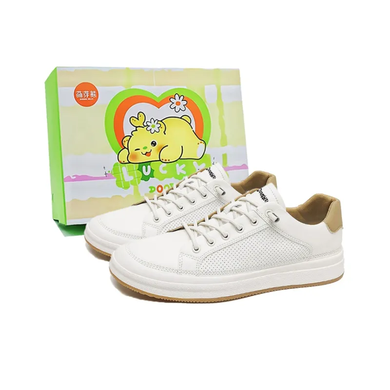 Budding Bear Skateboard Shoes Men Low Top White/White Apricot-5