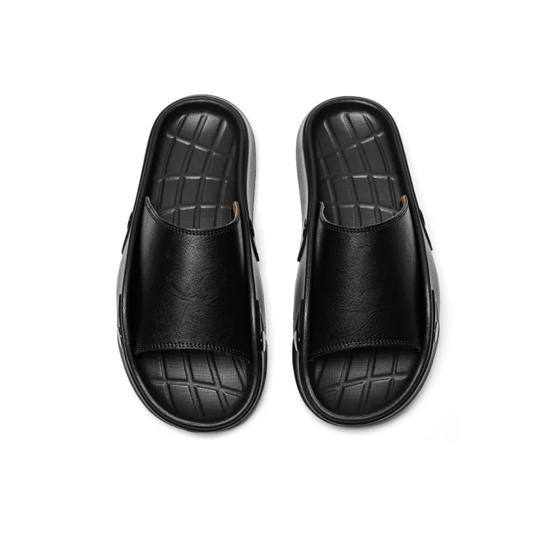 Colorful Creations Leather Patchwork Quiet, Slip Resistant, Quick Dry Slide Slippers Men's-4