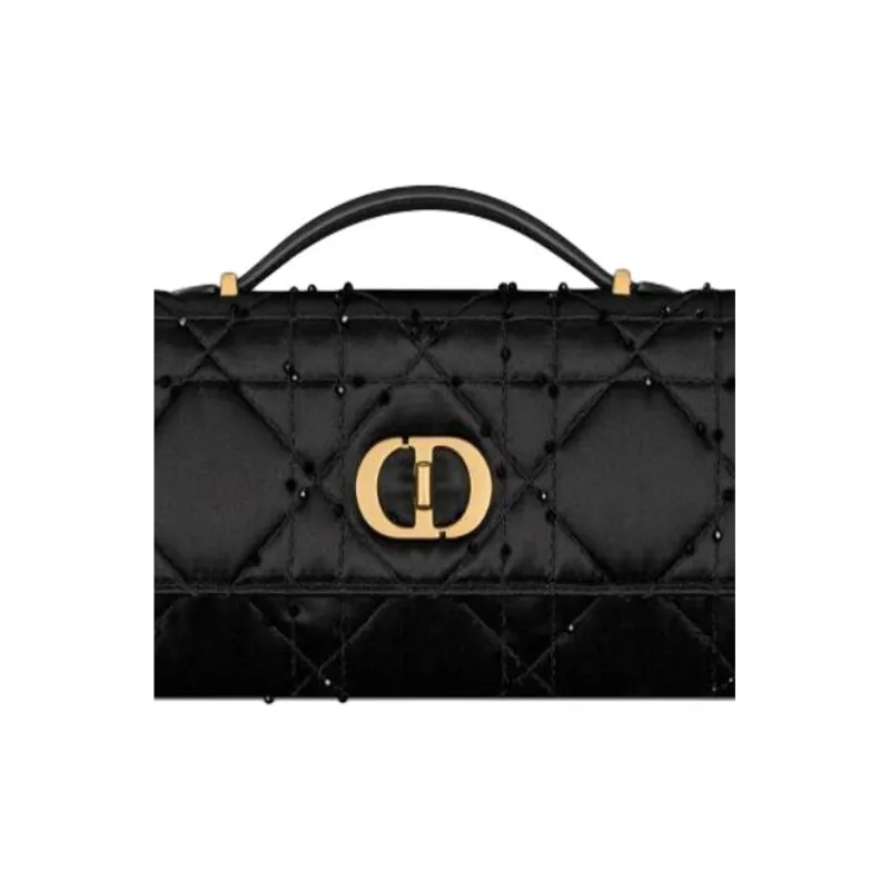 DIOR Caro Calfskin Handbag Women's Black-4