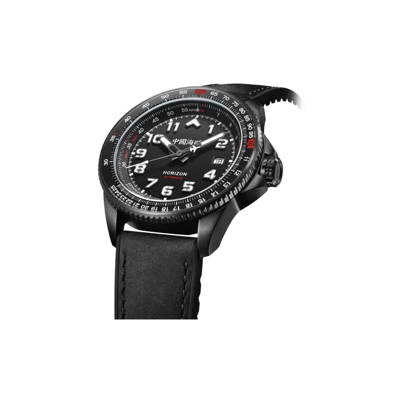Sea Gull PILOT Skyline Collection Automatic Mechanical Movement Rubber Band Strap Watch Men's Watches Black Dial-2