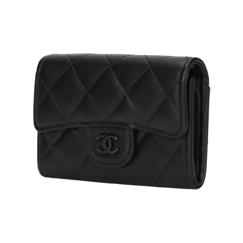CHANEL Classic Flap CF Sheepskin Flap Coin Purse, Flap Card Holder Women's Black-1