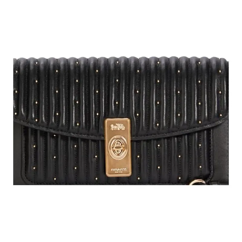 COACH Lane Leather Small Square Bag Clutch, Portable Crossbody Bag, Shoulder Bag Small Size Women's Black-3