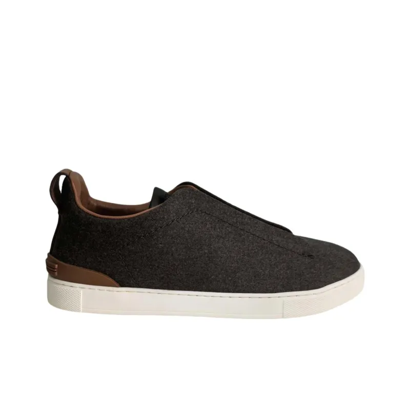 Zegna Triple Stitch Abrasion Resistant Low Top Skateboard Shoes Men's Gray Brown-1