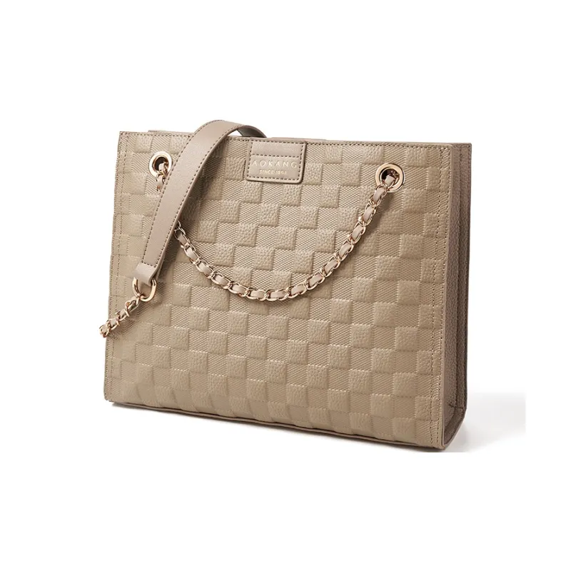AOKANG Cow Leather Tote Diamond Pattern Chain Bag Crossbody Underarm Shoulder Bag Regular Women's Ecru/Elephant Gray-7