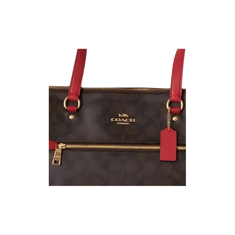 COACH Gallery Leather Tote Bag, Shopping Bag, Handbag, Shoulder Bag Large Size Women's Brown & Red-4