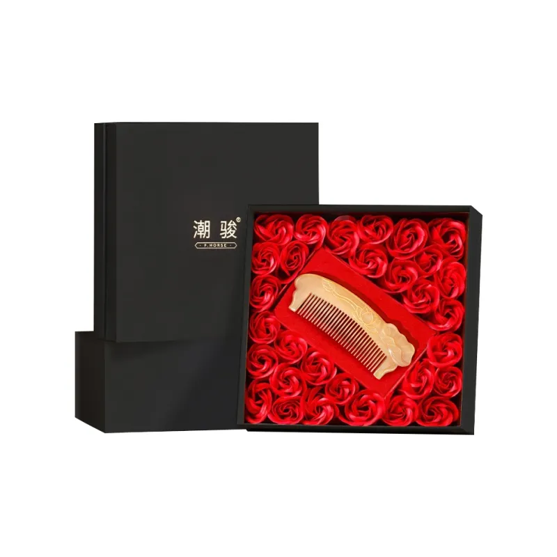 Chao Jun Natural Textured Premium Goat Horn Comb And Lotus Set Massage Scalp Meridians, All Good Looking Practical Box-2