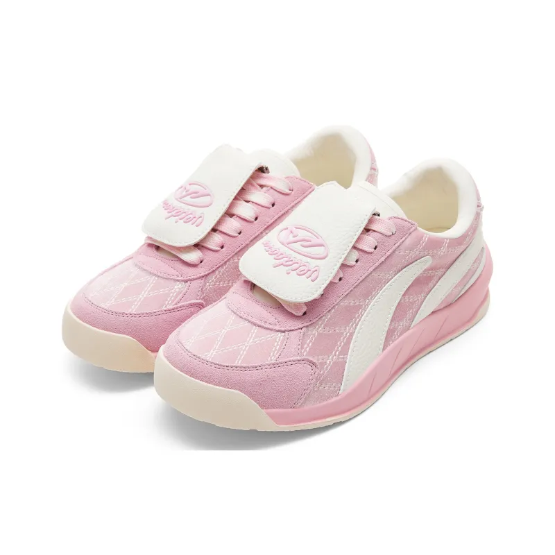 VEIDOORN Anti Slip Wear Resistant Low Top Casual Shoes Women's Pink White-3