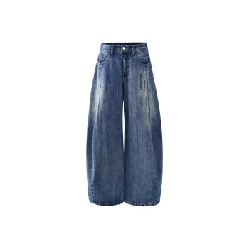 KM Jeans Unisex Dirty Dyed Blue Denim