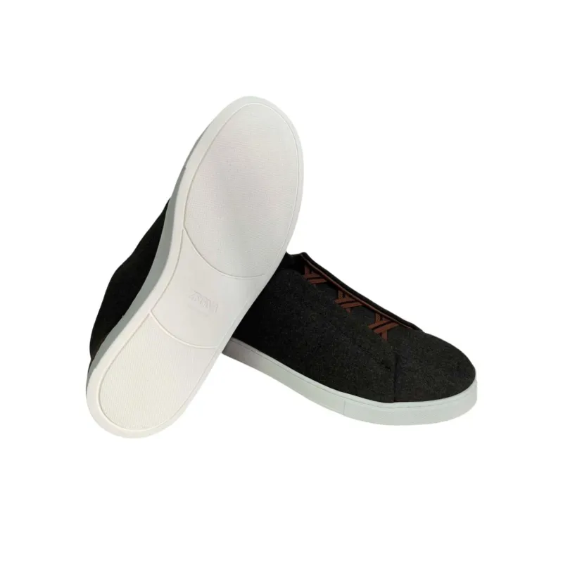 Zegna Triple Stitch Abrasion Resistant Low Top Skateboard Shoes Men's Gray Brown-5