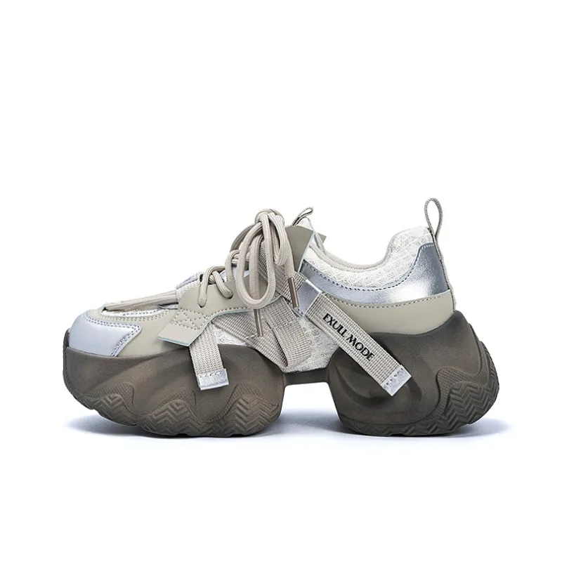 EXULL Q Low Top Chunky Sneakers Women's Greige-0