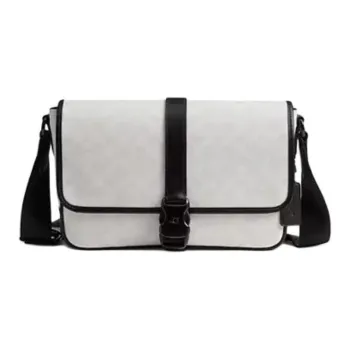 COACH League Coated Canvas Shoulder Bag Tubas Men's White & Black