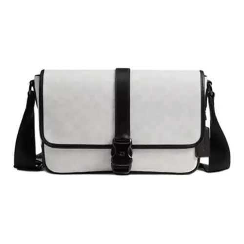 COACH League Coated Canvas Shoulder Bag Tubas Men's White & Black