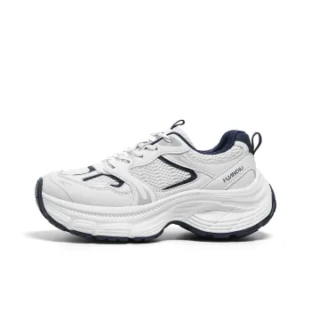HUANQIU Slip Resistant, Abrasion Resistant, Lightweight Low Top Chunky Sneakers Women's White Blue