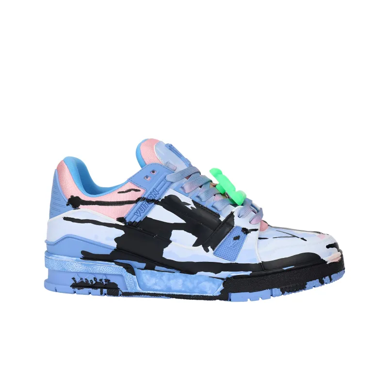 LOUIS VUITTON Trainer Low Top Skateboard Shoes Unisex Pink Blue-1