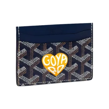 GOYARD Saint-Sulpice Canvas With Leather Dog's Teeth Card Clip Card Holder Unisex Navy Blue Spells Yellow Little Hearts
