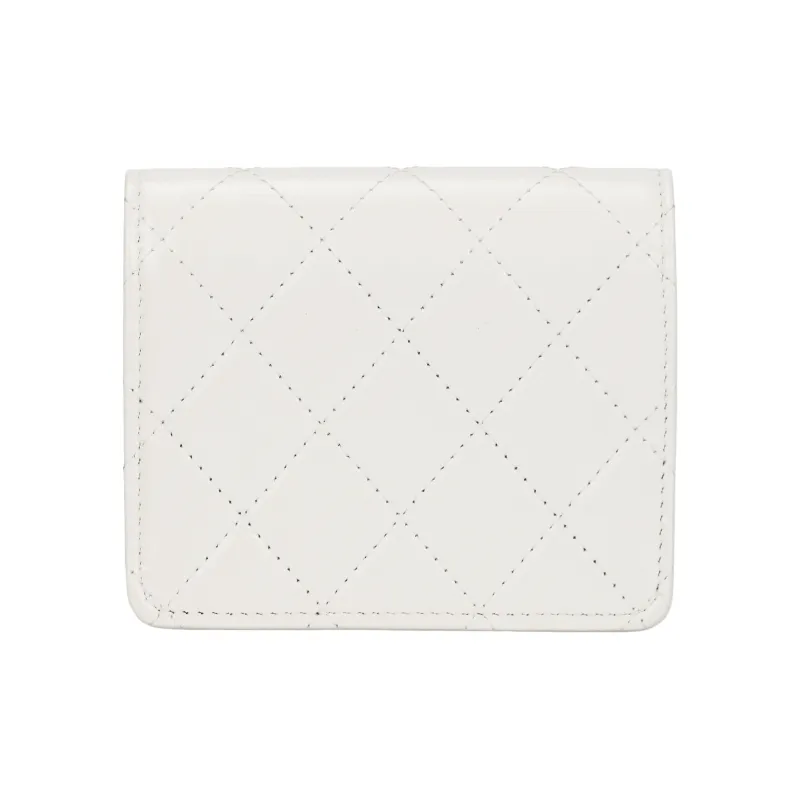 CHANEL Leather Wallet Women's White & Black-2