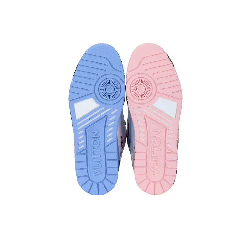 LOUIS VUITTON Trainer Low Top Skateboard Shoes Unisex Pink Blue-3
