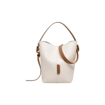 Joy&Mario Cow Leather Bucket Bag, Crossbody Handbag Women's Ecru/Cocoa Brown