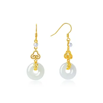LAOMIAO Hetian Jade Earrings Pale Greenish White Jade Women's