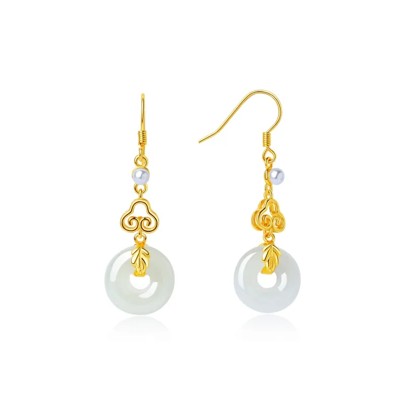 LAOMIAO Hetian Jade Earrings Pale Greenish White Jade Women's-0
