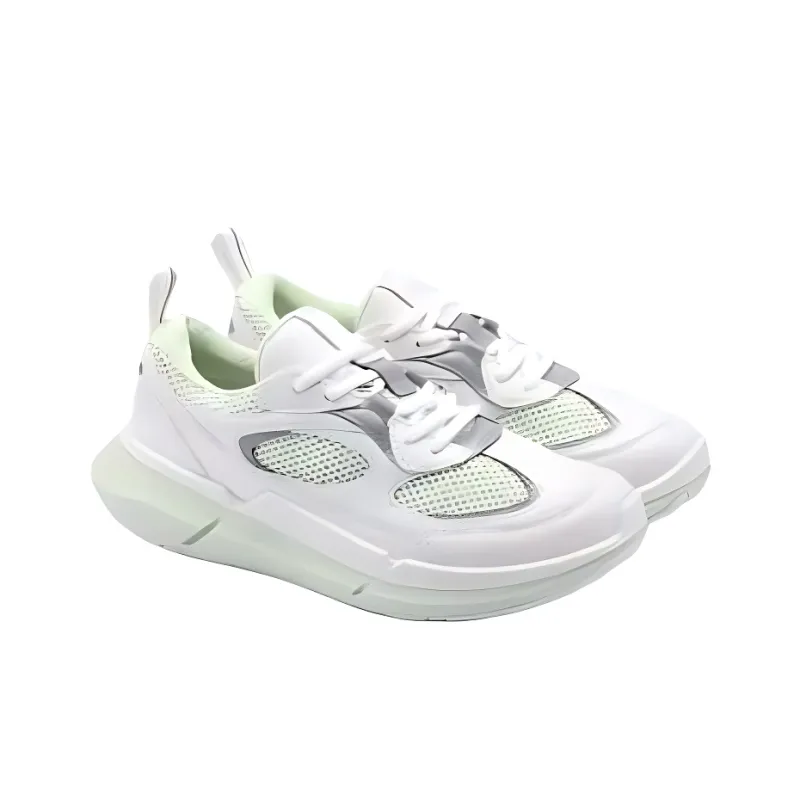 Ecco Low Top Casual Shoes Women's White Green-3