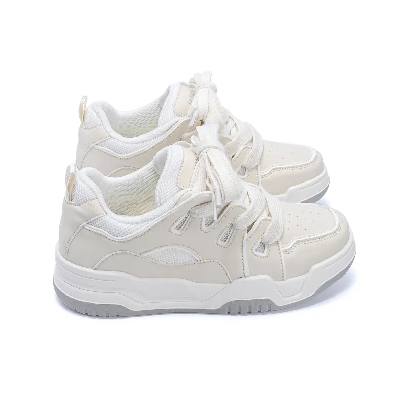 HUANQIU Abrasion Resistant Breathable Height Increasing Low Top Skateboard Shoes Men's Beige-3