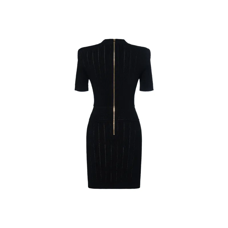 BALMAIN V Neck Woven Mesh Mini Dress-1