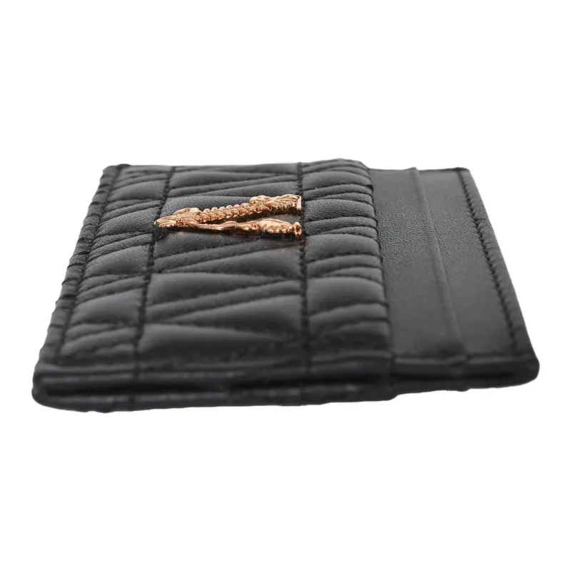 VERSACE Virtus Lambskin Card Holder Women's Black & Gold-2
