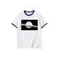 White with Navy Blue Edge